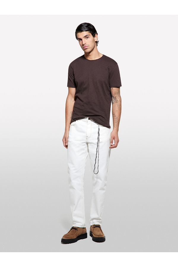Sisley-Men's Dark Brown 100% Cotton Crew Neck Slim Fit Slub T-Shirt 1
