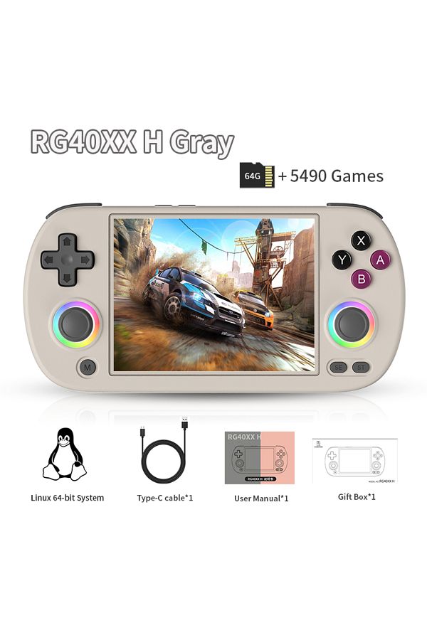 Choice-Gray 64GB ANBERNIC RG40XX H Handheld Game Console Linux 64-bit System 4.0 inch IPS 3200mAh Retro Vid 1