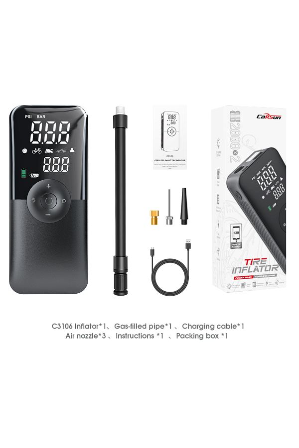 Choice-Black CARSUN Portable Tire Inflator Rechargeable Electric Inflator For Car Bicycle Digital Air Comp 1