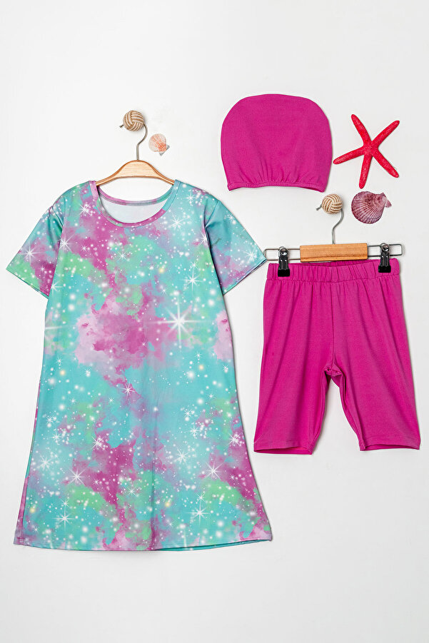 Beniizle Işık Desenli Boneli Kız Çocuk Üçlü Set