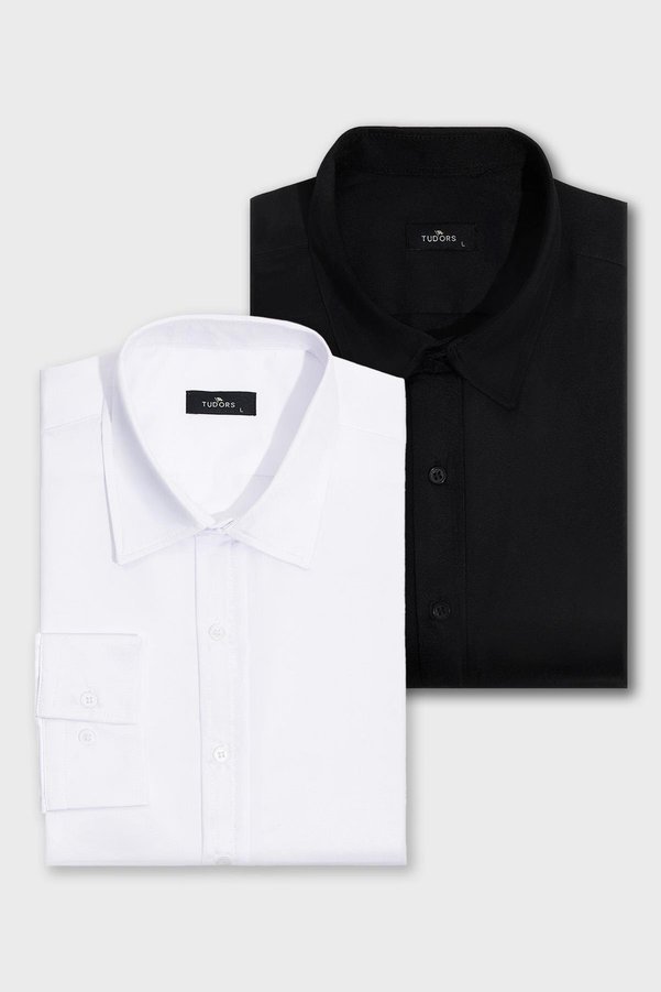 Tudors 2-Pack Black-White Slim Fit Easy-Iron Sweat-Comfortable Four-Season Men's Shirts