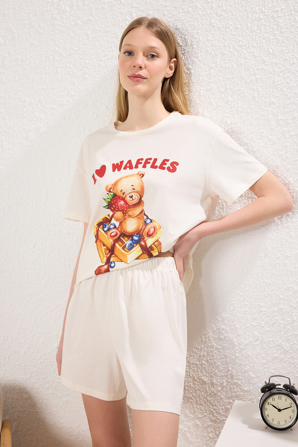 Trendyol Collection-Ecru Animal Single Jersey Shorts Knitted Pajamas Set Thmss25Pt00349 1