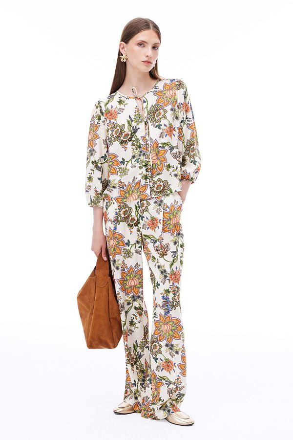 Perspective-Sahras Comfortable Fit Flower Pattern Long Length Multicolor Trousers 1