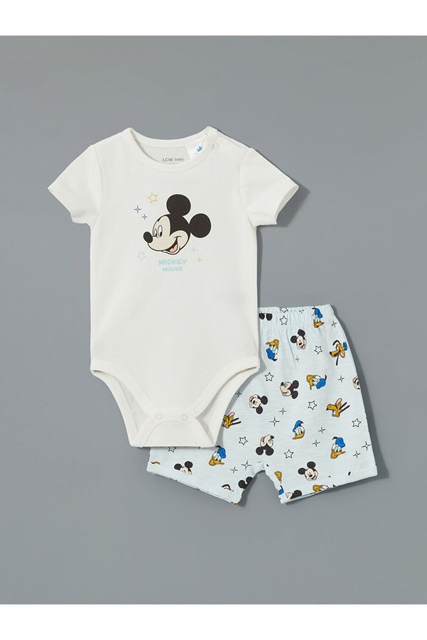LC Waikiki Lcw Baby Ecru Baby Boy Snap Fastener Bodysuit and Shorts Set of 2