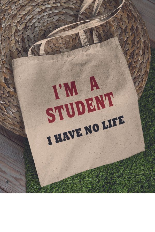 qoeuyl boutique-I Am a Student I Have No Life Student Gift Printed 100% Cotton Raw Cloth Beige Bag 1