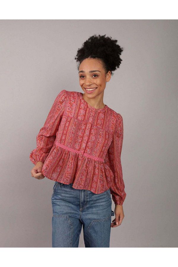 AMERICAN EAGLE-Ae Long-sleeve Babydoll Blouse 1