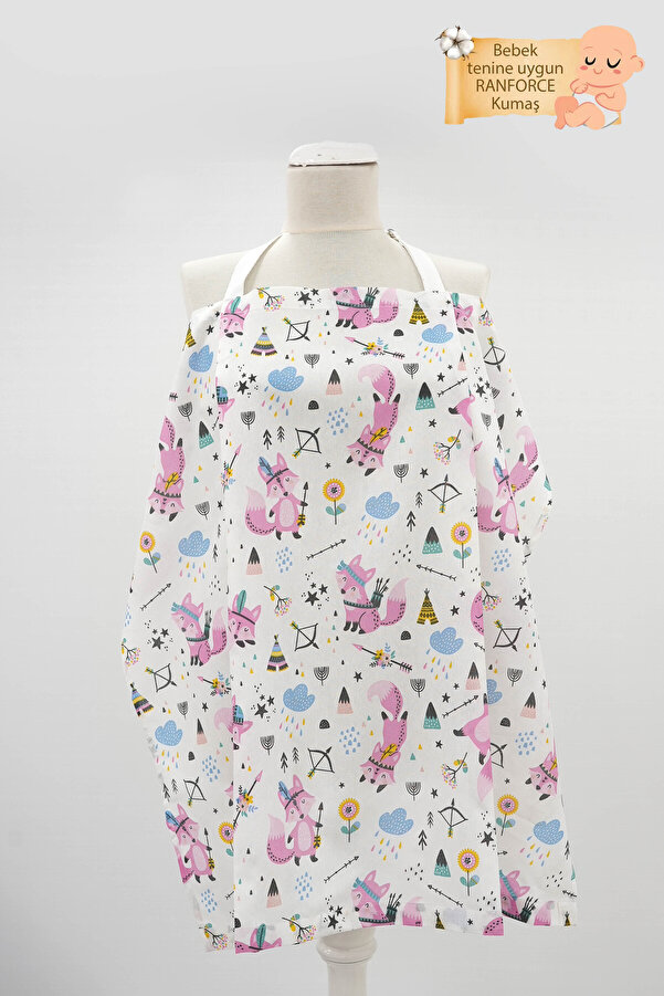 mordesign Çok Amaçlı Bebek Emzirme Örtüsü; Puset, Bebek arabası örtüsü, Emzirme Önlüğü, Tilki Serisi, Pembe