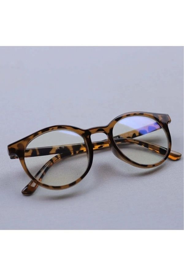 Nilu Moda-Unisex Leopard Pattern Round Frame Reading Glasses Clear Glass 1