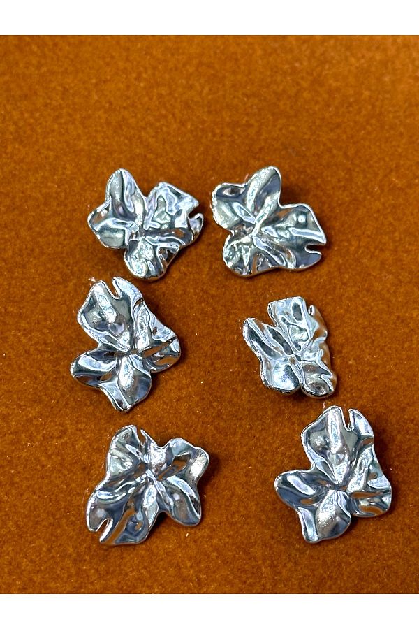 ODDA TASARIM ATÖLYESİ-Z.A.R.A Model - Button Set with Leaf Pattern and Crinkle Silver Design (40 Sizes) 1