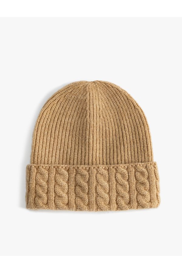 Koton-Koton X Sima Tarkan - Knitted Beanie with Texture and Fold Detail 1
