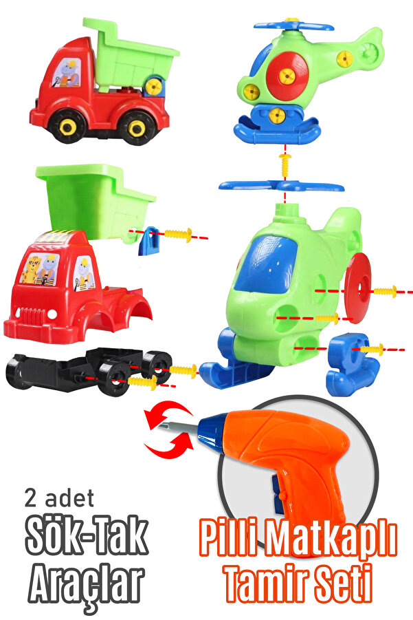 Smartfox Sök Tak Oyuncaklı Pilli Matkap - Oyuncak Matkaplı Söktak Tamir Seti