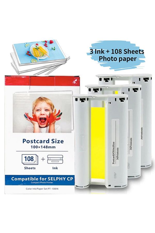 Choice-3 inks 108 paper Replacement Canon Selphy CP1300 Paper And Ink, KP-108IN KP108 Paper For Canon Selph 1