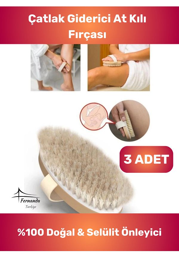 Fernanda-Special Series 100% Natural Horsehair Bath Brush Cellulite Dry Massage Tool Skin Crack Remover - 3 Pcs 1