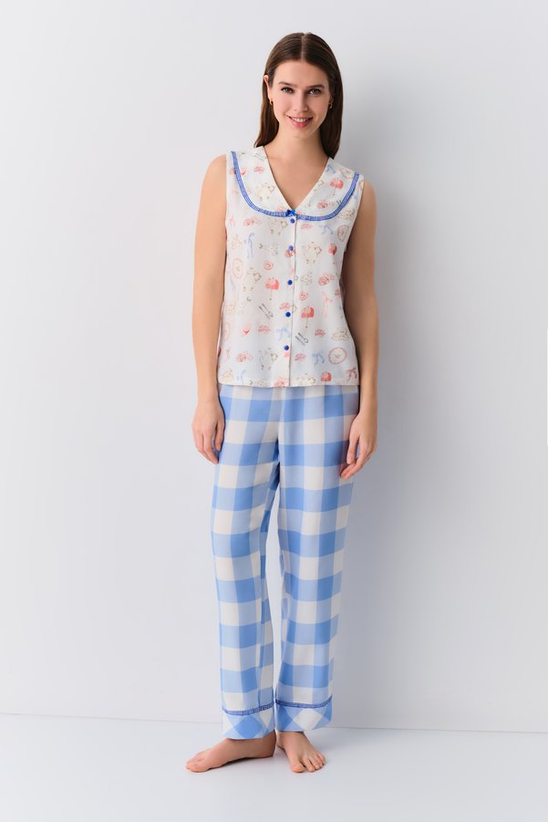 Suwen Nicole Suspender Shirt Collar Pajama Set