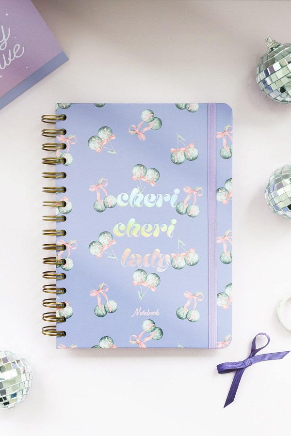 Matt Notebook-A5 15X21 cm Spiral Elastic Striped Undated Notepad Cherry Bow 1