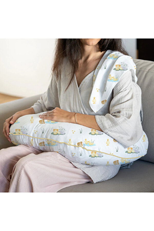 Deux Lapins % 100 Pamuk Müslin Bebek Emzirme Destek Yastığı - Petits Caneton