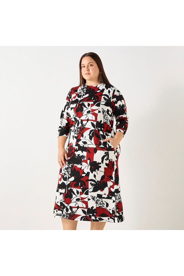 Ulla Popken-Plus Size All-over Print Dress With Pockets 1