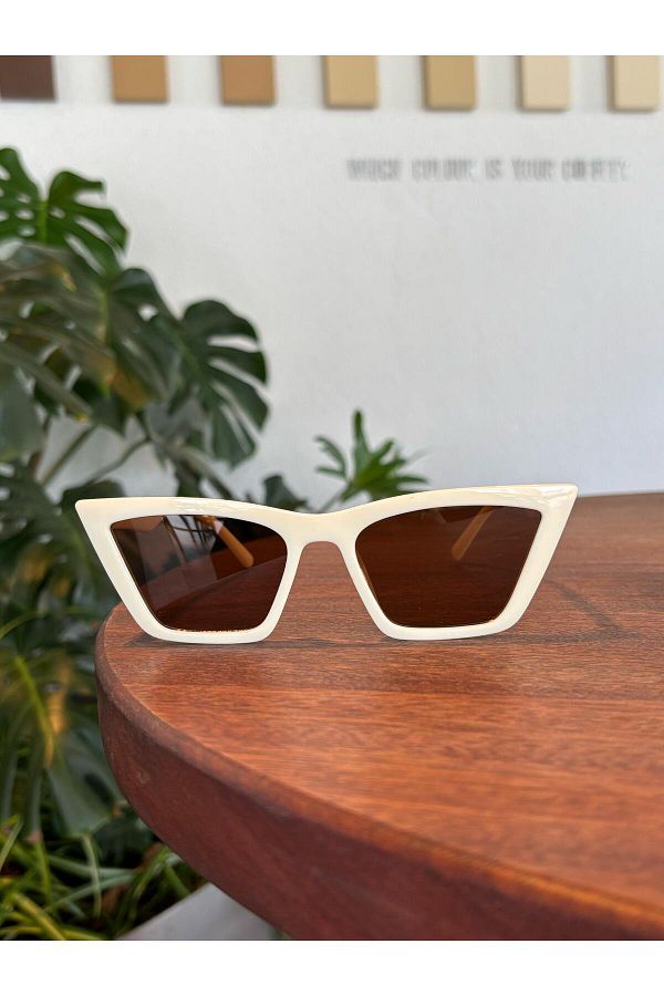 funeyes-Cat Eye Slanted Brown Cream Glasses Sunglasses Uv400 Case Cloth Gift 1