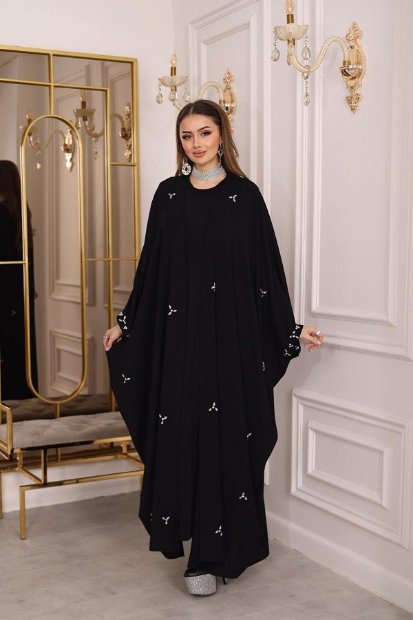 MAY MARA-Plus Size Drop Stone Embroidered Detailed Evening Dress Abaya 1