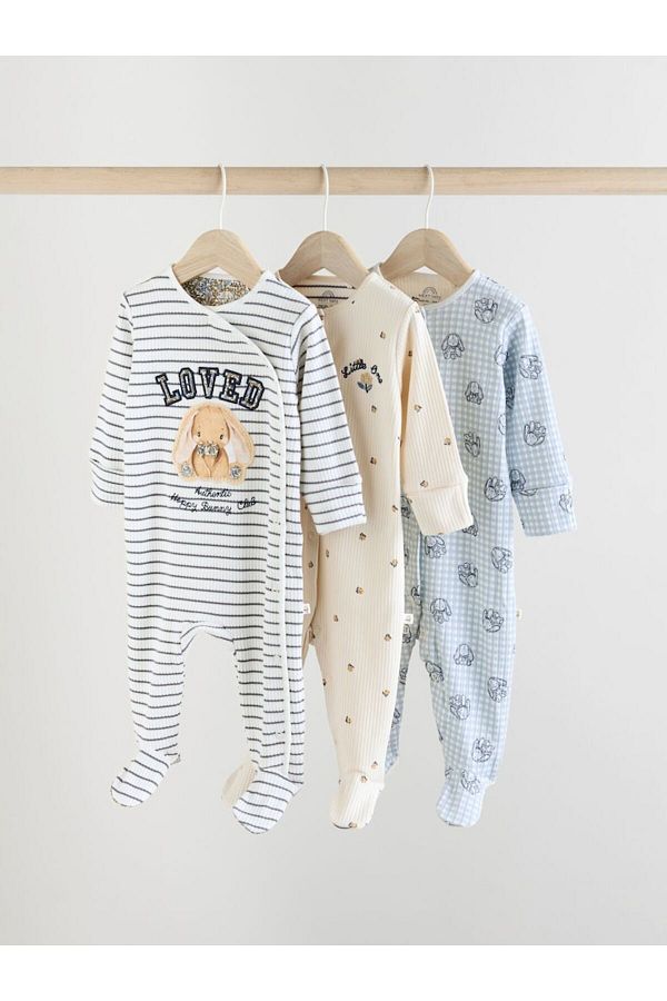 Next Baby-طقم بدلة نوم مكون من 3 قطع من القطن بنسبة 100% على شكل أرنب كريمي 1