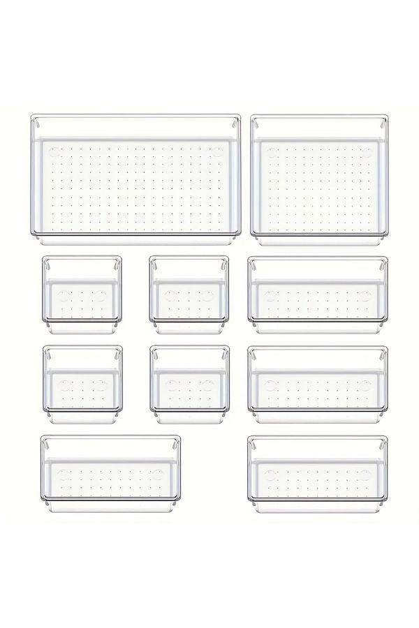 Choice-10PCS 10-Piece Versatile Drawer Organizer Set - Clear Plastic Trays and Dividers in 4 Sizes for Perf 1