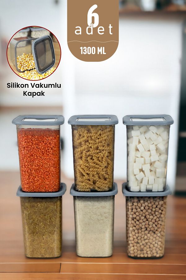 İronika-6 Pieces 1300 ml Food Groceries Storage Set with Lid - Square Box 1