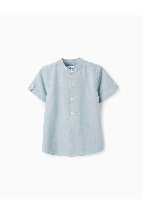 Ziddy-Short Sleeve Oxford Shirt for Boys, Blue 1