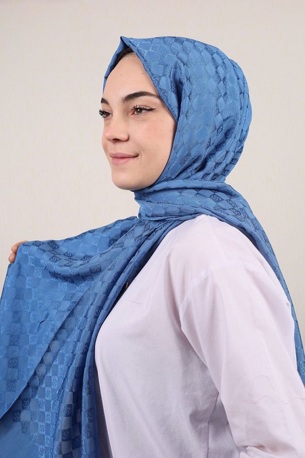 PİRAMİT-Pyramid Self Patterned Monogram Shawl - Pattern-01 - Color-16 1
