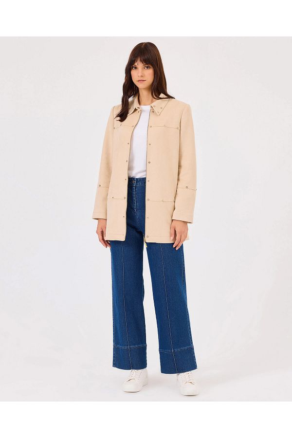 SCL-Zippered Stone Detailed Suede Jacket 1