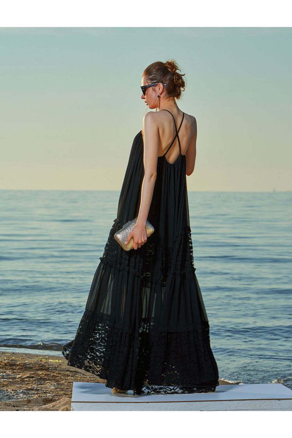 SOCIETA-Black Straps Loose Fitting Lace Dress 93555 1