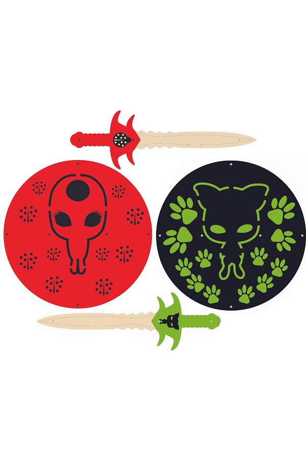 Ahtek-Wooden Toy Set Ladybug and Black Cat Shield Sword Sets 1
