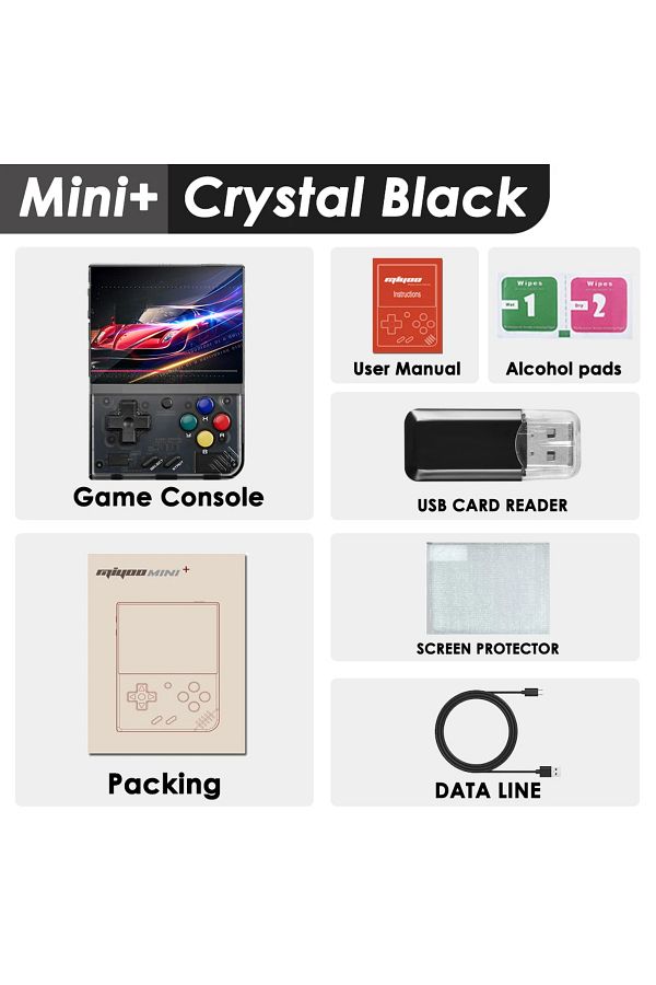 MIYOO-No Card(0 Games) Crystal Black MIYOO Mini Plus Portable Retro Handheld Game Console V2 Mini+ IPS Scr 1