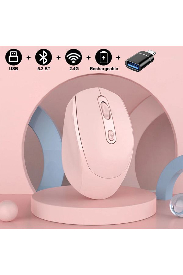 congdi-Pink with OTG Wireless Silent Mouse Bluetooth-compatible 2.4G Dual Mode Rechargeable Optical Mouse 1 1