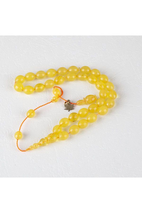 LapisDo-Yellow Squeezed Amber Beyzi Cut Ankle Length 6.5X8Mm Rosary 1