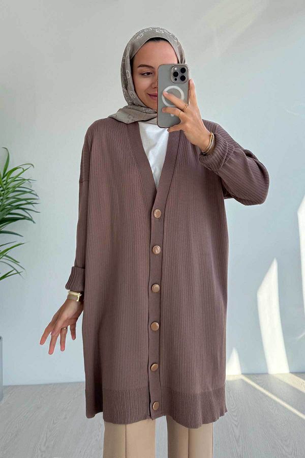 Ka Hijab-Mink Button Corded Mercerized Cardigan 1