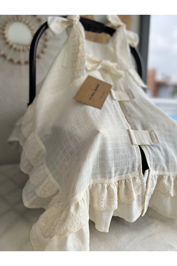 eyma home Fisto Detaylı Fırfırlı Tek Kat Muslin Puset Örtüsü