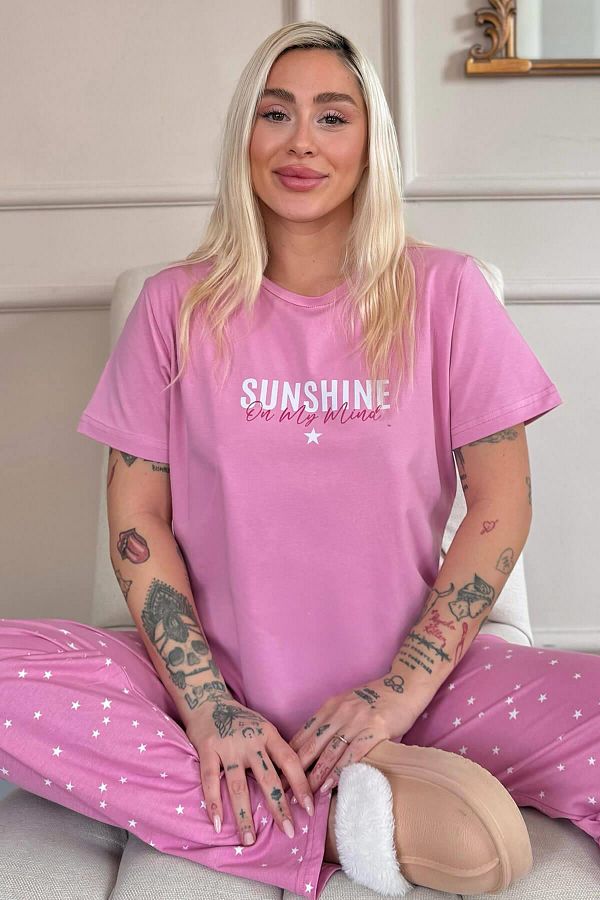 Pijamaevi-Set de pijamale pentru femei, din bumbac, cu mâneci scurte, cu model Powder Sunshine 1