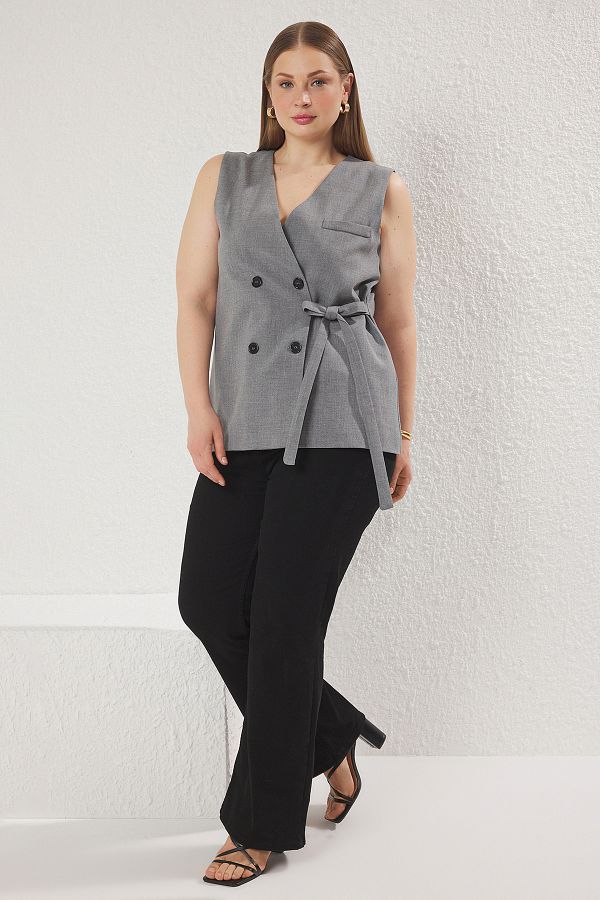 Trendyol Curve-Gray Oversize Lacing Detail Polyviscose Vest Tbbss25Bh00021 1