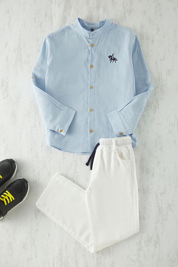 TRENDYOLKIDS-Costum de sus și de jos țesut uni albastru baby TKDSS25AU00044 1