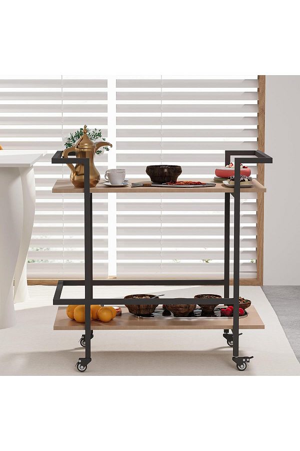 Generic-2 Tier Rolling Serving Cart with Wheels, Storage Shelves and Beverage Cart with Bars 1