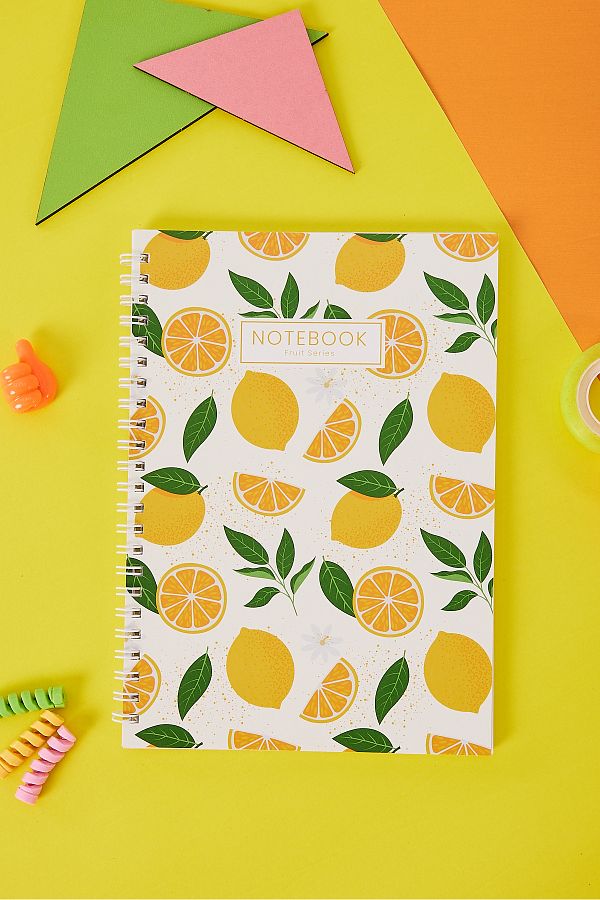 Copyder-White Lemon Printed Spiral A5 Unlined 100 Sheets School Notebook 1