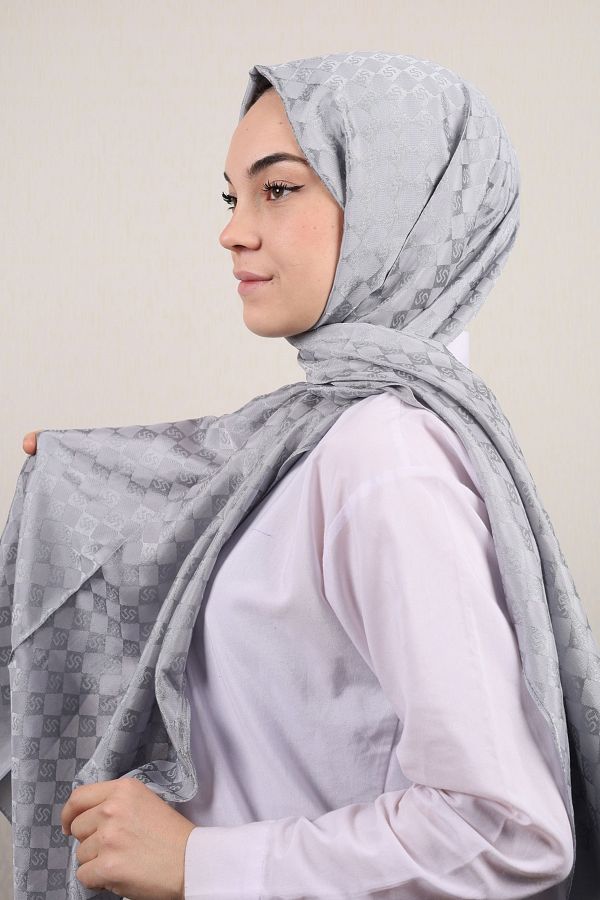 PİRAMİT-Pyramid Self Patterned Monogram Shawl - Pattern-01 - Color-07 1