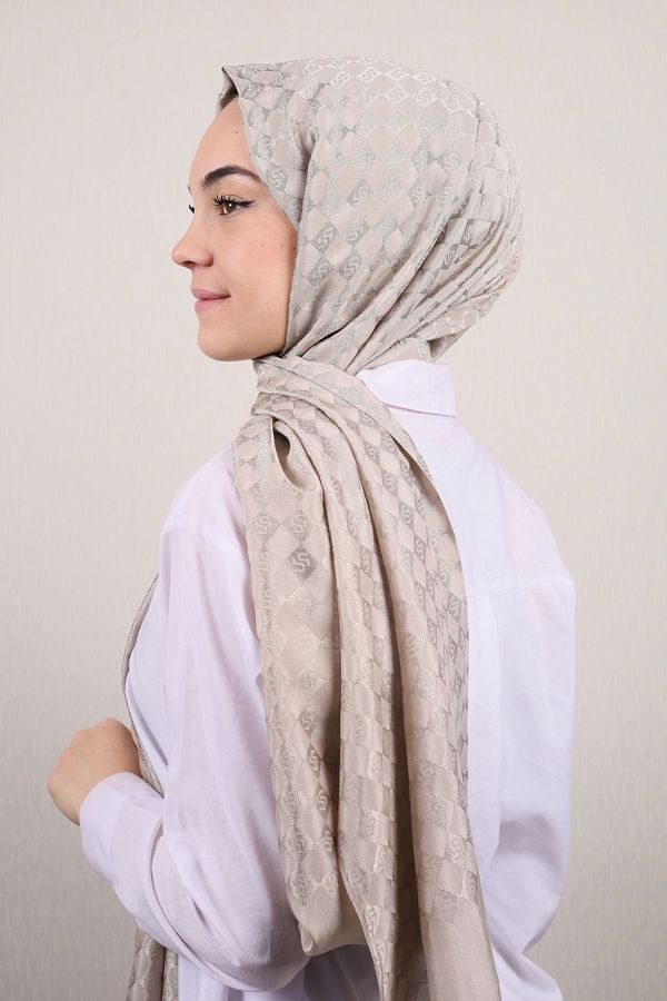 PİRAMİT-Pyramid Self Patterned Monogram Shawl - Pattern-01 - Color-02 1