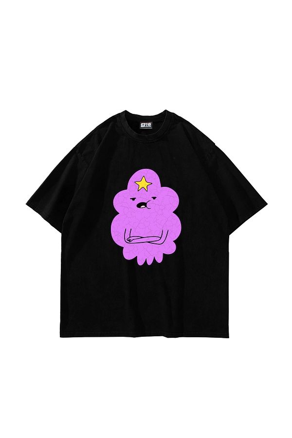 Sekizbiraltı-Lumpy Space Princess Printed Oversize Unisex Black Tshirt 1