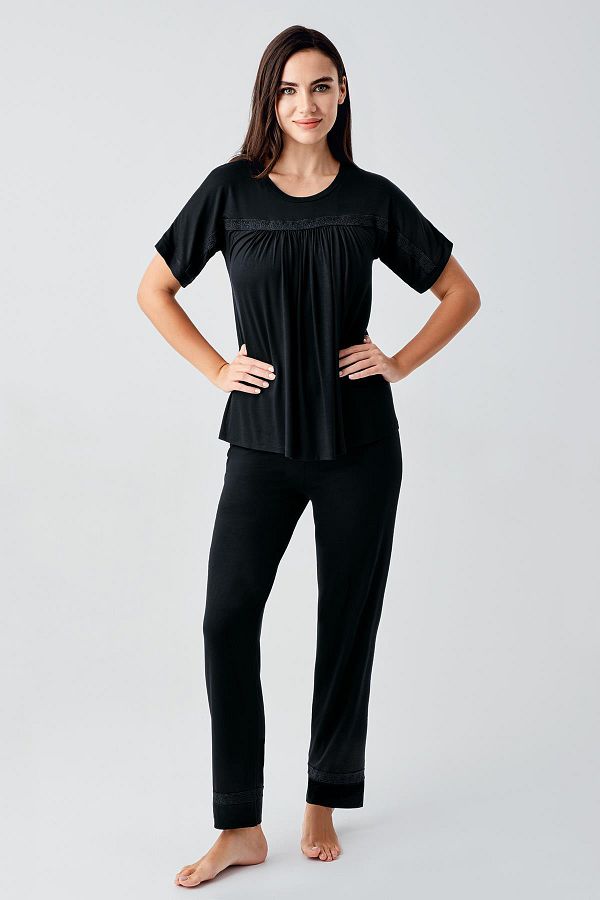Artış-Lace Short Sleeve Flexible Viscose Pajama Suit 1
