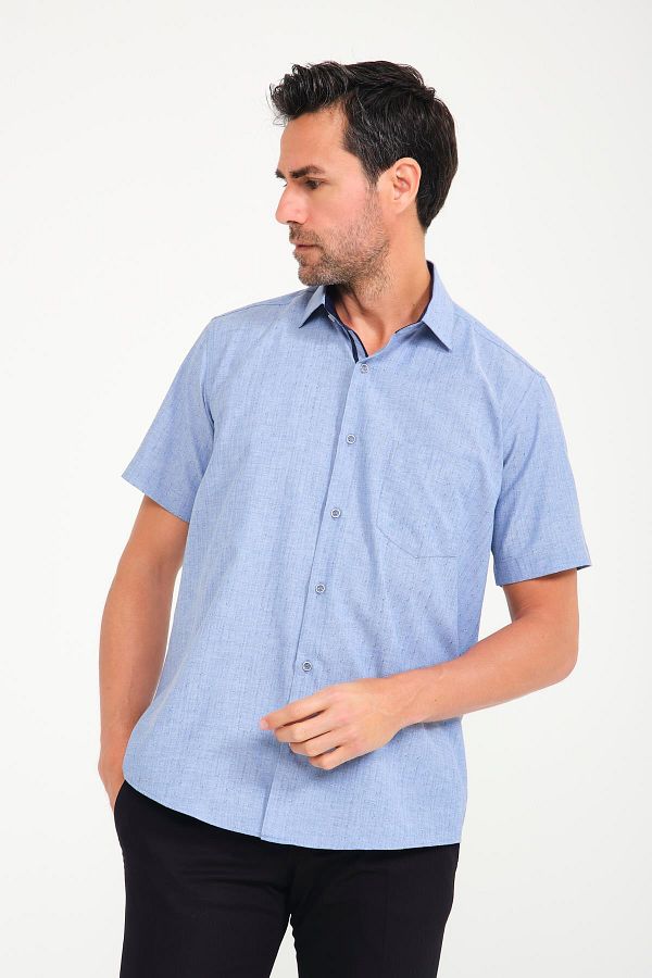 Fitmens-Classic Short Sleeve Neon Flower Dobby Gift Boxed Men's Shirt Fs- 001214   - Indigo 1