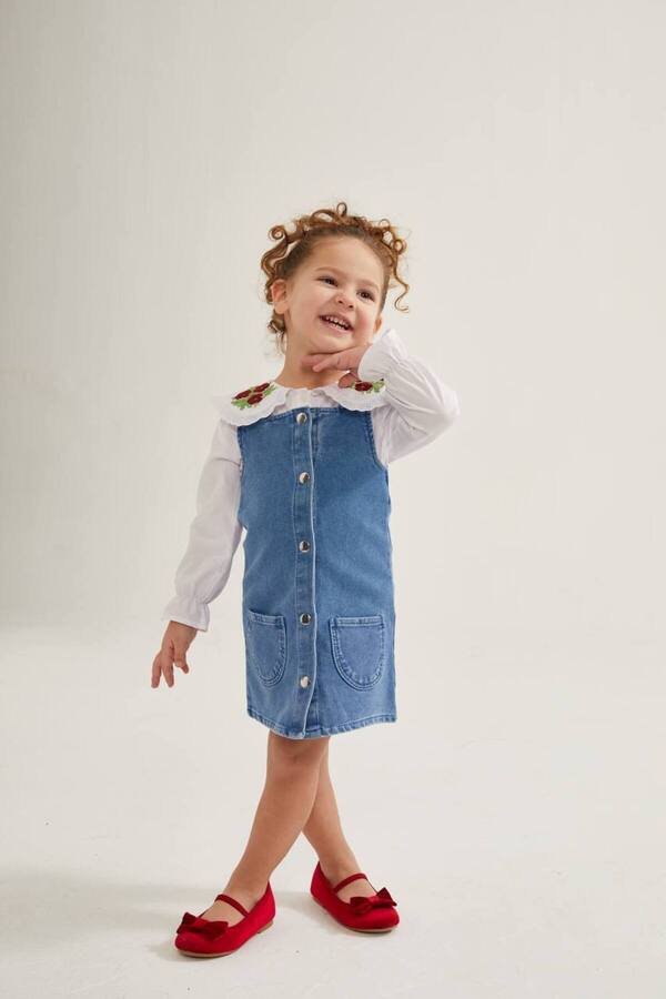 Teeny Weeny Kids Kız Çocuk Denim Jile Gömlek Takım