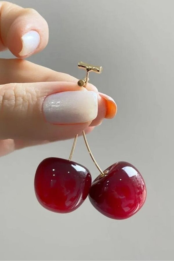 Takı Dükkanı-3D Real Look Large Size Cherry Earrings Pair - bck40 1