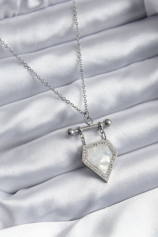 Skygo-316l Steel Silver Color Zircon Stone Detail Women's Necklace - Tj-bko7896 1