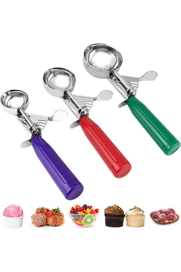 COOYA-3PCS Ice Cream Scoop Set, Stainless Steel Cookie Scoop, Multiple Size Disher, with Trigger Release 1